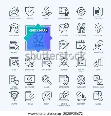 Check Marks sign - thin line web icon set. Contains such Icons as confirm, approved, check list, warranty and more. Outline icons collection. Simple vector illustration.