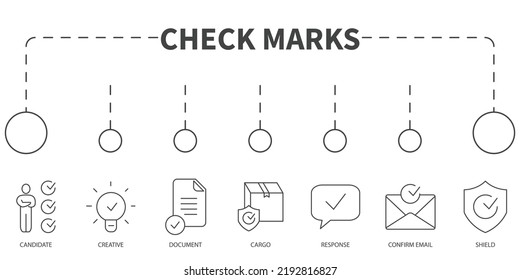 Check Marks sign Vector Illustration concept. Banner with icons and keywords . Check Marks sign symbol vector elements for infographic web