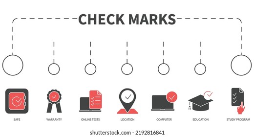Check Marks sign Vector Illustration concept. Banner with icons and keywords . Check Marks sign symbol vector elements for infographic web