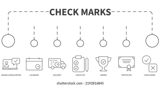 Check Marks sign Vector Illustration concept. Banner with icons and keywords . Check Marks sign symbol vector elements for infographic web