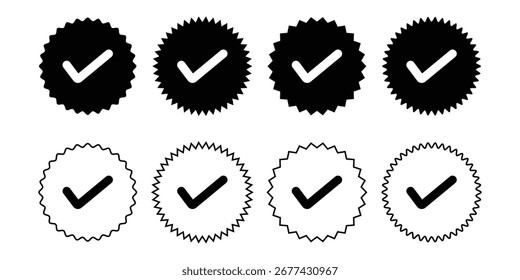 Marque las marcas de colección del conjunto de iconos de símbolos. Marque la Ilustración vectorial, marque el signo de opción correcta del icono. Relleno y contorno de marcas de graduación icono Vector símbolo Sitio web Diseño gráfico.