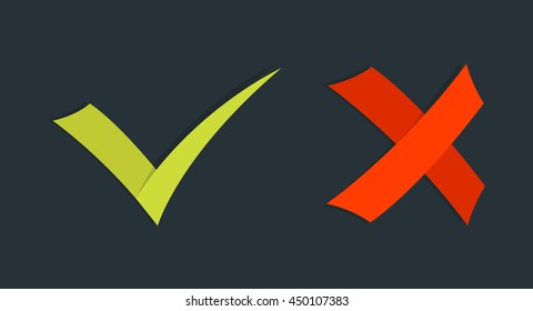 Check marks symbols for approved, yes and no design concept on dark background.