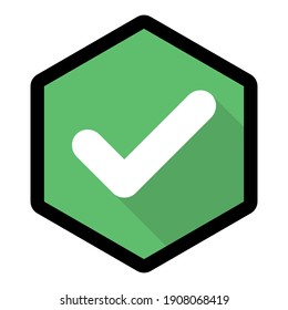 Check marks, Tick marks, Accepted, Approved, Yes, Correct, Ok, Right Choices, Task Completion, Voting. - vector mark symbols in green. Black stroke and shadow design. Isolated icon.