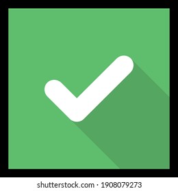 Check marks, Tick marks, Accepted, Approved, Yes, Correct, Ok, Right Choices, Task Completion, Voting. - vector mark symbols in green. Black stroke and shadow design. Isolated icon.