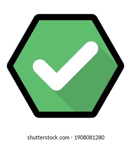 Marcas de verificación, Marcas de marca, Aceptadas, Aprobadas, Sí, Correctas, Correctas, Opciones Derechas, Finalización De Tarea, Votación. - símbolos de marca vectorial en verde. Diseño de trazo negro y sombra. Icono aislado. vector de estilo plano 