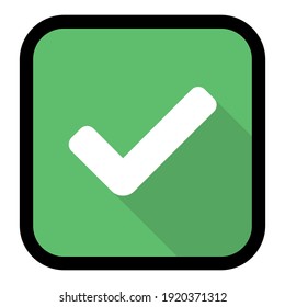 Check marks, Tick marks, Accepted, Approved, Yes, Correct, Ok, Right Choices, Task Completion, Voting. - vector mark symbols in green. Black stroke and shadow design. Isolated icon.