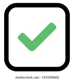 Markierungen, Auswahlfelder, Akzeptiert, Genehmigt, Ja, Richtig, OK, richtige Auswahl, Aufgabenabwicklung, Abstimmung. - Vektormarkensymbole auf Grün. Isolierte Ikone.
