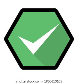 Marcas de verificación, Marcas de marca, Aceptadas, Aprobadas, Sí, Correctas, Correctas, Opciones Derechas, Finalización De Tarea, Votación. - símbolos de marca vectorial en verde. Diseño de trazo negro y sombra. Icono aislado.