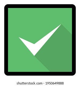 Check marks, Tick marks, Accepted, Approved, Yes, Correct, Ok, Right Choices, Task Completion, Voting. - vector mark symbols in green. Black stroke and shadow design. Isolated icon.