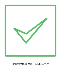 Markierungen, Auswahlfelder, Akzeptiert, Genehmigt, Ja, Richtig, OK, richtige Auswahl, Aufgabenabwicklung, Abstimmung. - Vektormarkensymbole auf Grün. Isolierte Ikone.