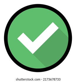 Check marks, Tick marks, Accepted, Approved, Yes, Correct, Ok, Right Choices, Task Completion, Voting. - vector mark symbols in green. Black stroke and shadow design. Isolated icon.