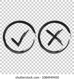Check marks tick and cross icon. Vector illustration on on isolated transparent background. Business concept yes and no checkmark pictogram.