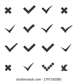 Check marks tick cross icons vector set illustration