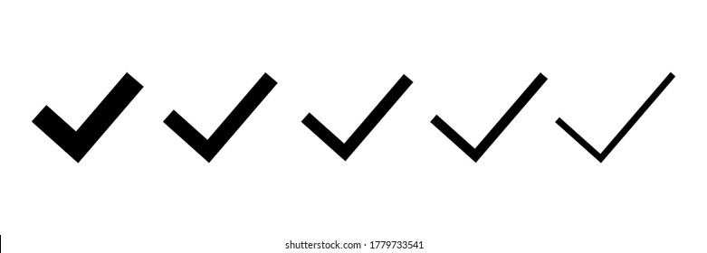 Check Marks or Ticks. Set of five black Icons to choose from. Vector illustration isolated on white background.