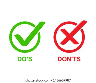 check marks ui button with dos and donts. flat simple style trend modern red and green checkmark.