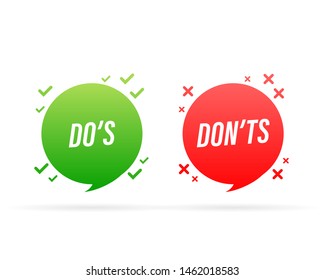 check marks ui button with dos and donts. flat simple style trend modern red and green checkmark logotype graphic design.