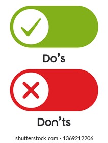 Check Marks UI/UX Flat Design Do’s and Dont’s Icon. Modern Red and Green Checkmark Logotype Graphic Design Isolated on White. Concept of Poor or Good Test Result or Performance Review - Vector