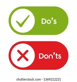 Check Marks UI/UX Flat Design Do’s and Dont’s Icon. Modern Red and Green Checkmark Logotype Graphic Design Isolated on White. Concept of Poor or Good Test Result or Performance Review - Vector