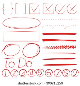 check marks, underlines, brush line and circle rectangle marker for highlight and emphasis some text