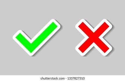 Check marks vector icons, symbol, sign.  cross and green check mark. Perfect for pin, badge, sticker, postcard, poster, postcard, print on t-shirt, web.