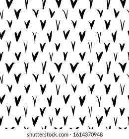 Check marks vector seamless pattern. Abstract hand drawn ink background. Doodle and freehand check marks. Black and white grunge ornament for wallpaper, wrapping paper, textile, fabrics, web banners.