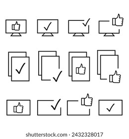 Marca de verificación de iconos web establecidos. Signo de marcas aprobadas - colección de iconos de línea fina simple.