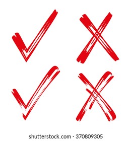 check marks, wrong marks, hand drawn vector check symbols