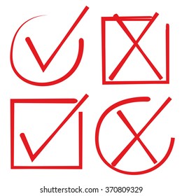 check marks, wrong marks, hand drawn vector check symbols