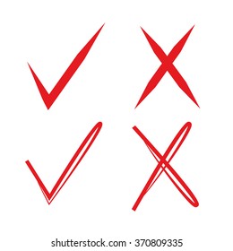 check marks, wrong marks, hand drawn vector check symbols