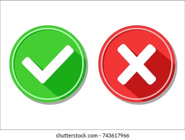 Check marks yes and no. Vector illustration round icons in a flat style isolated on white background.