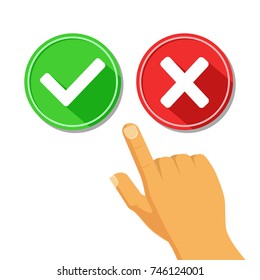 Check marks yes and no. Vector illustration round icons in a flat style isolated on white background.