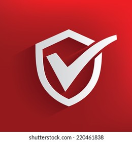 Check mark,security symbol on red background,clean vector