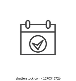 Check meeting day outline icon. linear style sign for mobile concept and web design. Calendar, check date simple line vector icon. Symbol, logo illustration. Pixel perfect vector graphics