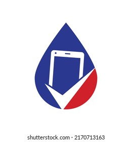 Check mobile drop shape concept logo design template vector. Mobile Repair Logo icon. Mobile App Logo
