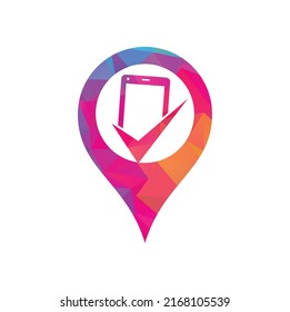Compruebe el vector de la plantilla de diseño del logotipo de la forma gps móvil. Icono del logotipo de reparación móvil. Logotipo de aplicación móvil
