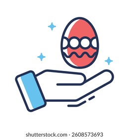 Check modern flat outline icon showing hand holding paschal egg