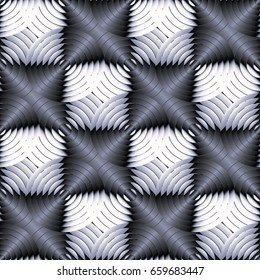 Check modern geometric seamless pattern background wallpaper illustration with 3d grey and white shapes, squares, circles, stars and 3d ornaments. Vector surface  texture for fabric, textile, prints.