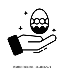 Check modern glyph icon showing hand holding paschal egg