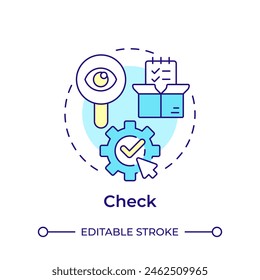 Compruebe el icono de concepto de varios colores. Sistema de gestión de calidad. Análisis de rendimiento. Ilustración de línea de forma redonda. Abstractas idea. Diseño gráfico. Fácil de usar en infografía, presentación