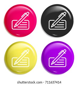 Check multi color glossy badge icon set. Realistic shiny badge icon or logo mockup