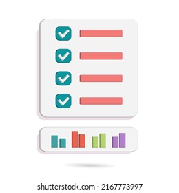 Check note icon and bar chart showing work activity, business, economic and financial themes