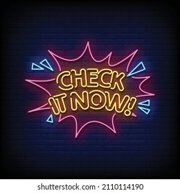 Check It Now Neon Signs Style Text Vector
