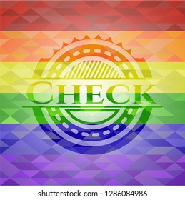 Check on mosaic background with the colors of the LGBT flag