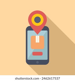 Check on phone parcel location icon flat vector. Shipment transportation. Online tracking