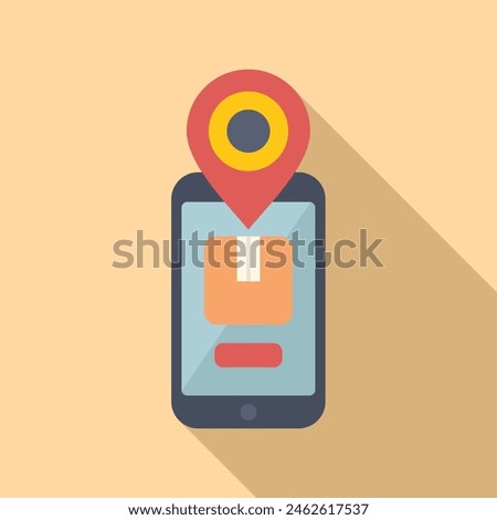 Check on phone parcel location icon flat vector. Shipment transportation. Online tracking