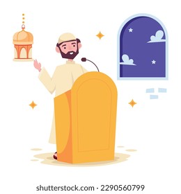 Check out the catchy flat illustration of islamic preacher 