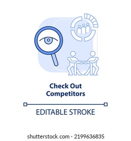 Echa un vistazo al icono de concepto azul claro de los competidores. Crear sitio web hace una idea abstracta de la ilustración de línea delgada. Herramientas de análisis. Dibujo de contorno aislado. Trazo editable. Fuentes Arial, Myriad Pro-Bold utilizadas
