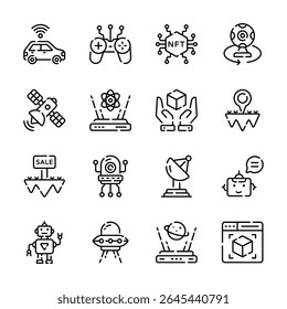 Check out customizable collection of meta world and technology outline icons