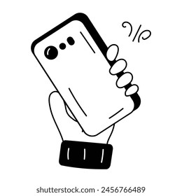 Check out doodle icon of holding mobile 