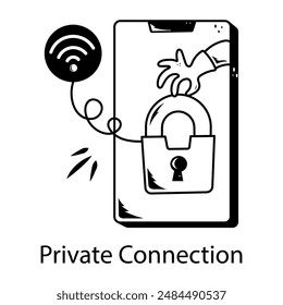 Echa un vistazo al doodle icono de una conexión privada 
